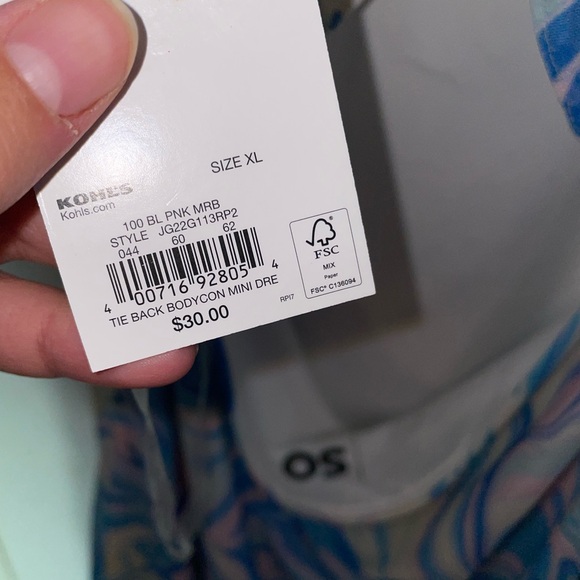 NWT Kohl’s Swirl Pattern Blue Pink Green Mini Body con Dress Size XL - Picture 3 of 3